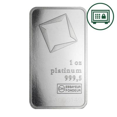 A picture of a 1 oz Valcambi Platinum Bar - Secure Storage